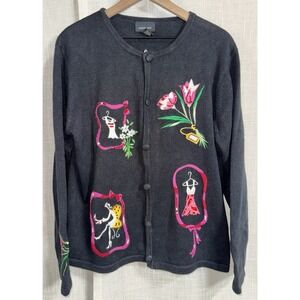 Vintage Morgan Cole Cardigan Sweater Women's Large L Black Shopping Shoes Flower